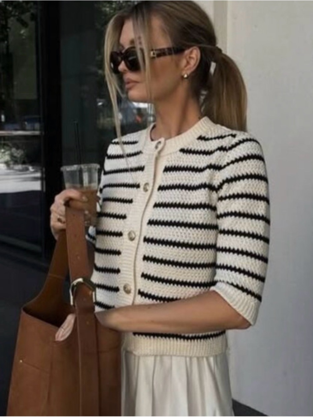 Zara Striped Knit Cardigan 3/4 Sleeve